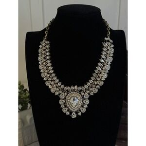 Statement Teardrop Crystal‎ Bib Necklace Gold Tone Rhinestone Adjustable 21"